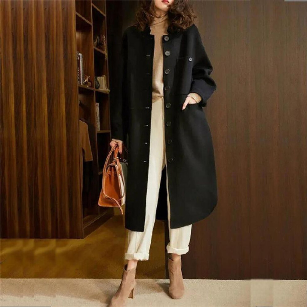 (black, 3XL) "2023 Autumn/winter Women's Slim Wool Coat: Elegant, Thickened, Medium-long Style