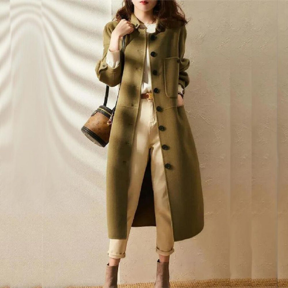 (green,camel, 2XL) "2023 Autumn/winter Women's Slim Wool Coat: Elegant, Thickened, Medium-long Style