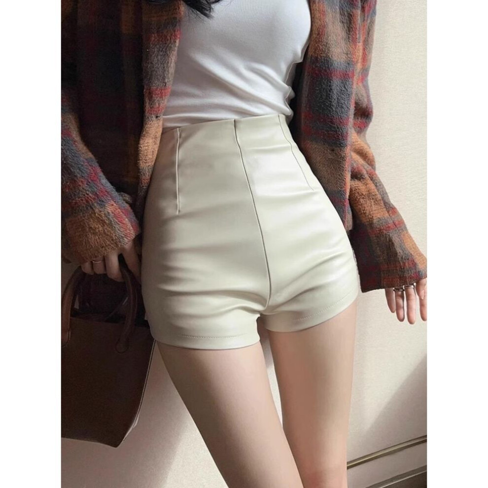 (apricot, XL) High Waist Black Pu Leather Wide-leg Pants For Women - 2023 Autumn/winter A-line Loose Fit