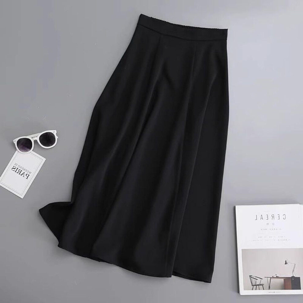 (black, M) Black High Waist A-Line Drape Skirt - Slim, Plus-Size, Mid-Length, Umbrella Style for Women