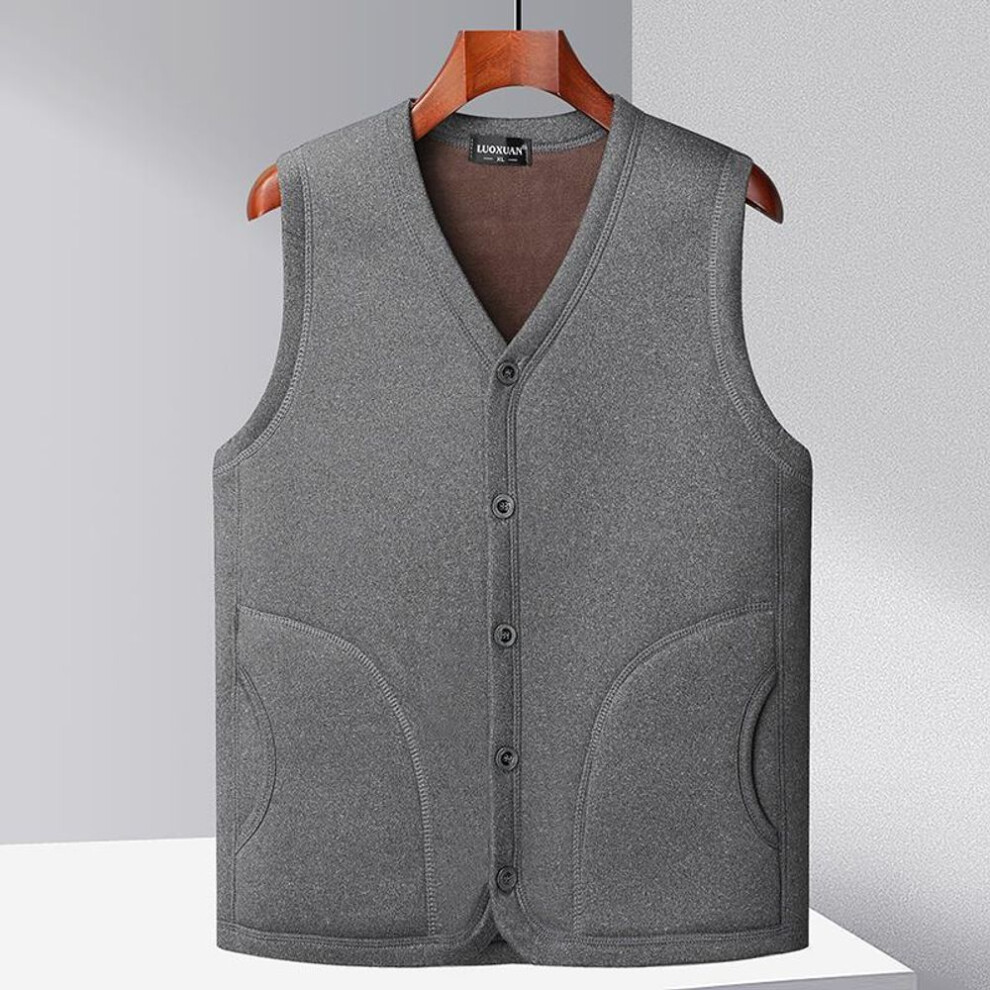 (light gray, 3XL (Recommend 140-165 Jin)) Men's Plus Size Winter Cotton Vest - Thickened Velvet Waistcoat for Middle-aged & Elderly