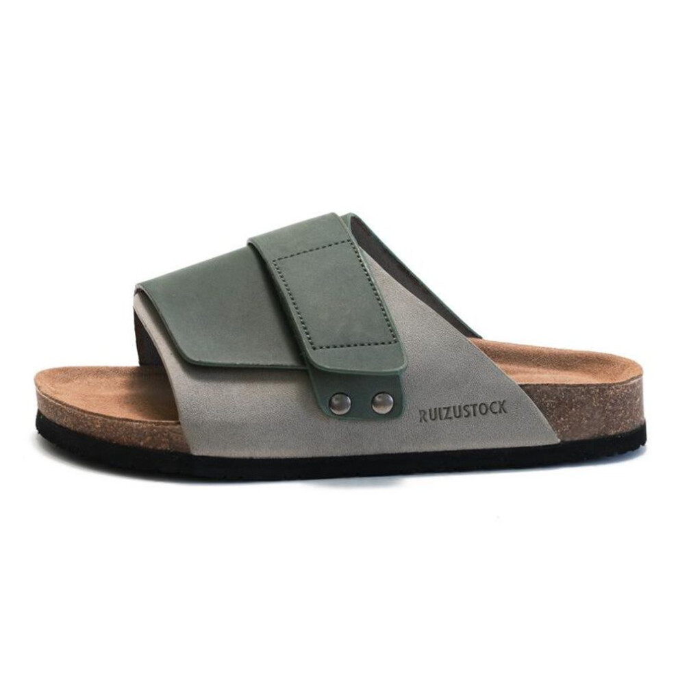 (gray,green, 40) Ruizustock Men's Cork Slippers: Autumn & Summer Beach Sandals, Water-resistant Nubuck