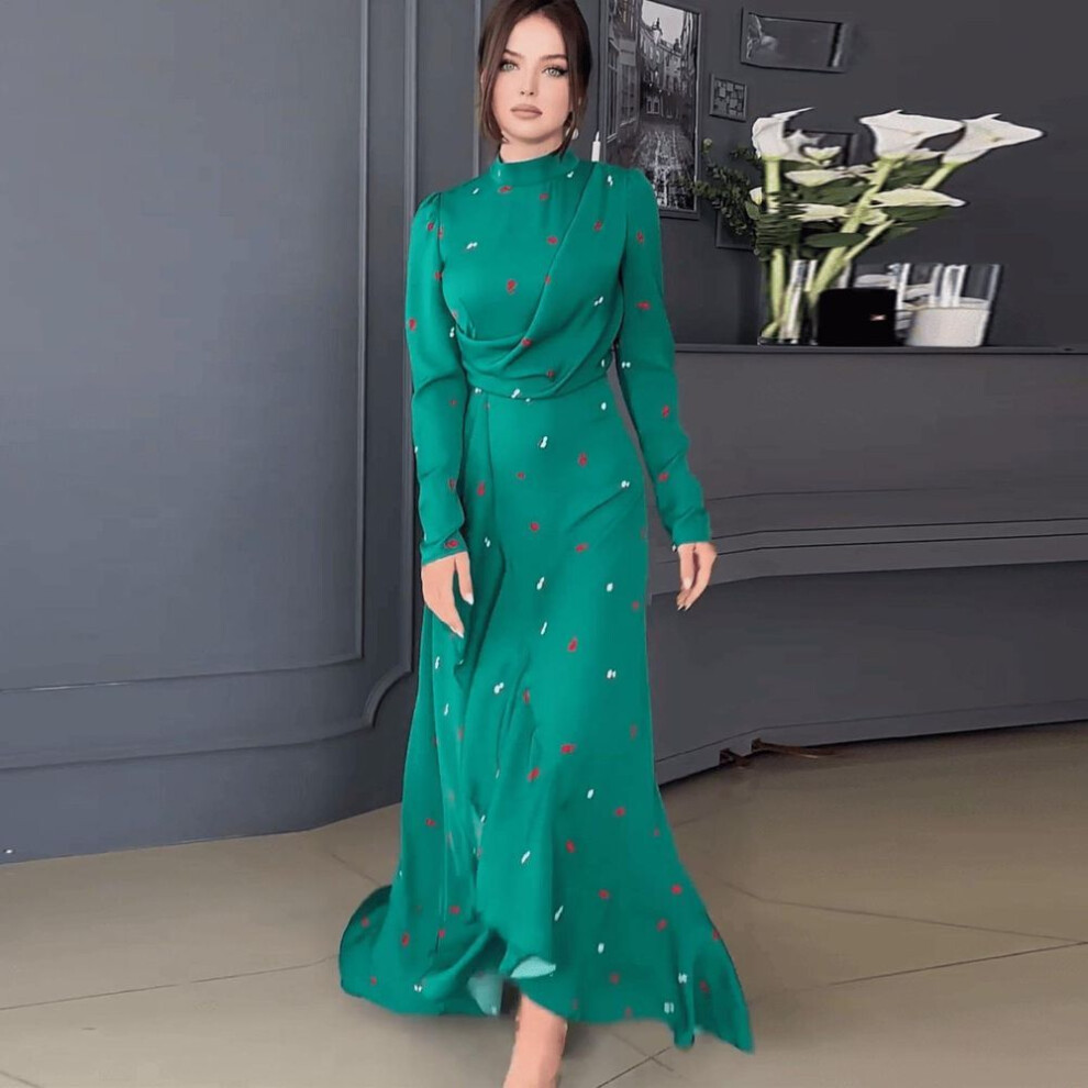 (green, XXL) 2024 Spring New Fashion Long-sleeve Ruffle Dress For Middle Eastern, Arab, European, And American Women