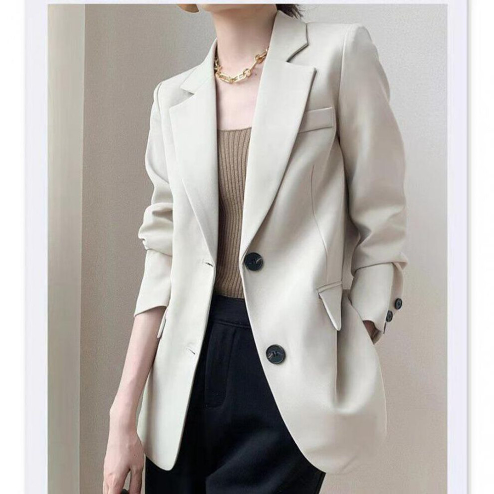 (beige, M (100-110 jin)) "women's Coffee Color Korean Style Versatile Fashion Suit Jacket For Spring And Autumn