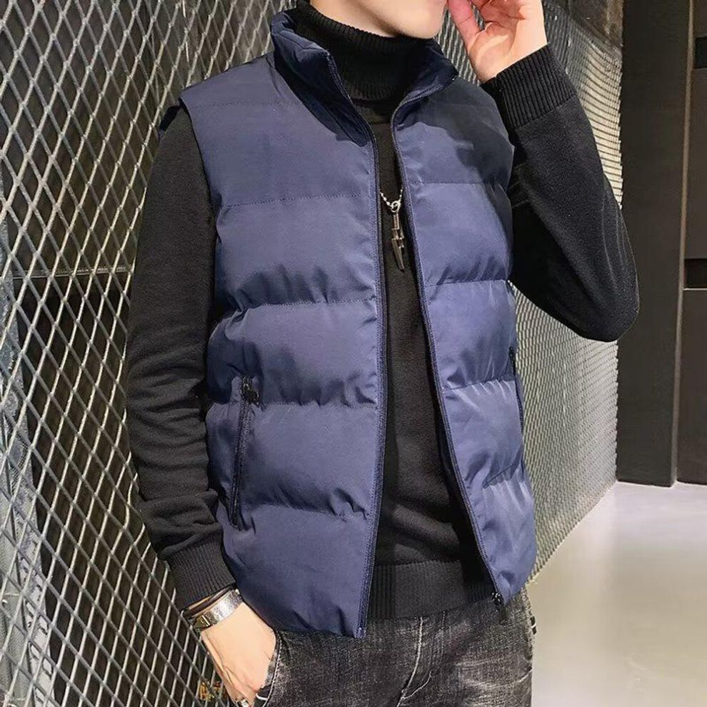 (blue, 3XL) Men's Sleeveless Stand Collar Warm Cotton Waistcoat for Autumn/Winter