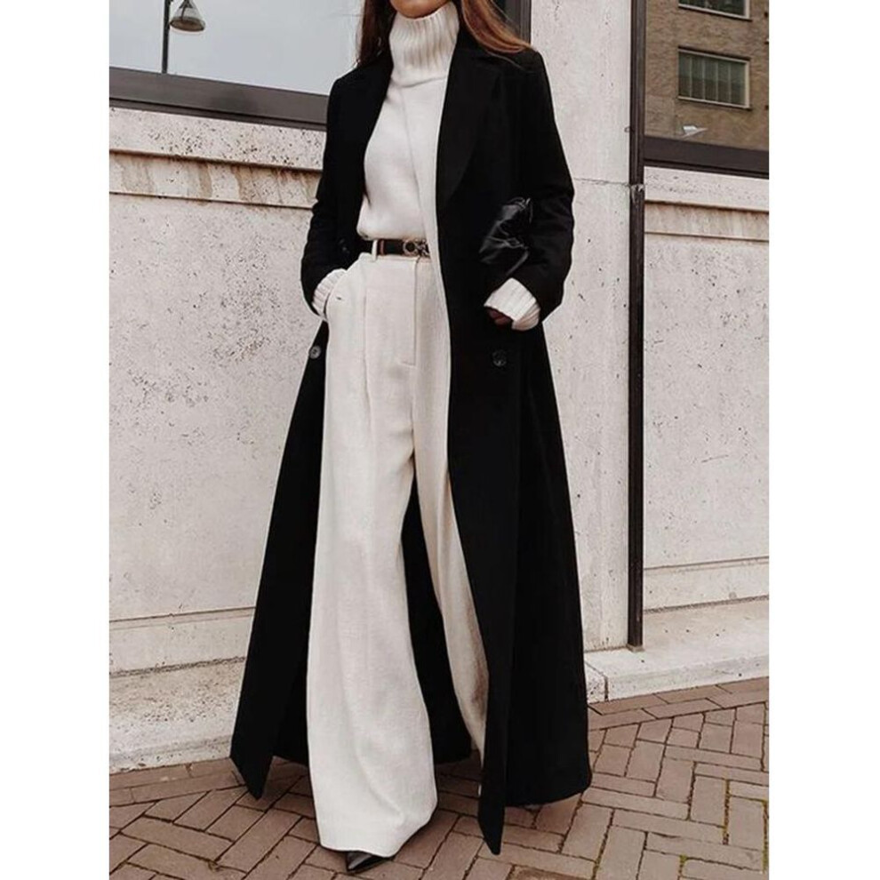 (black, Large) Autumn/Winter 2024 Cross-border Women's Casual Long Solid Color Warm Wool Coat