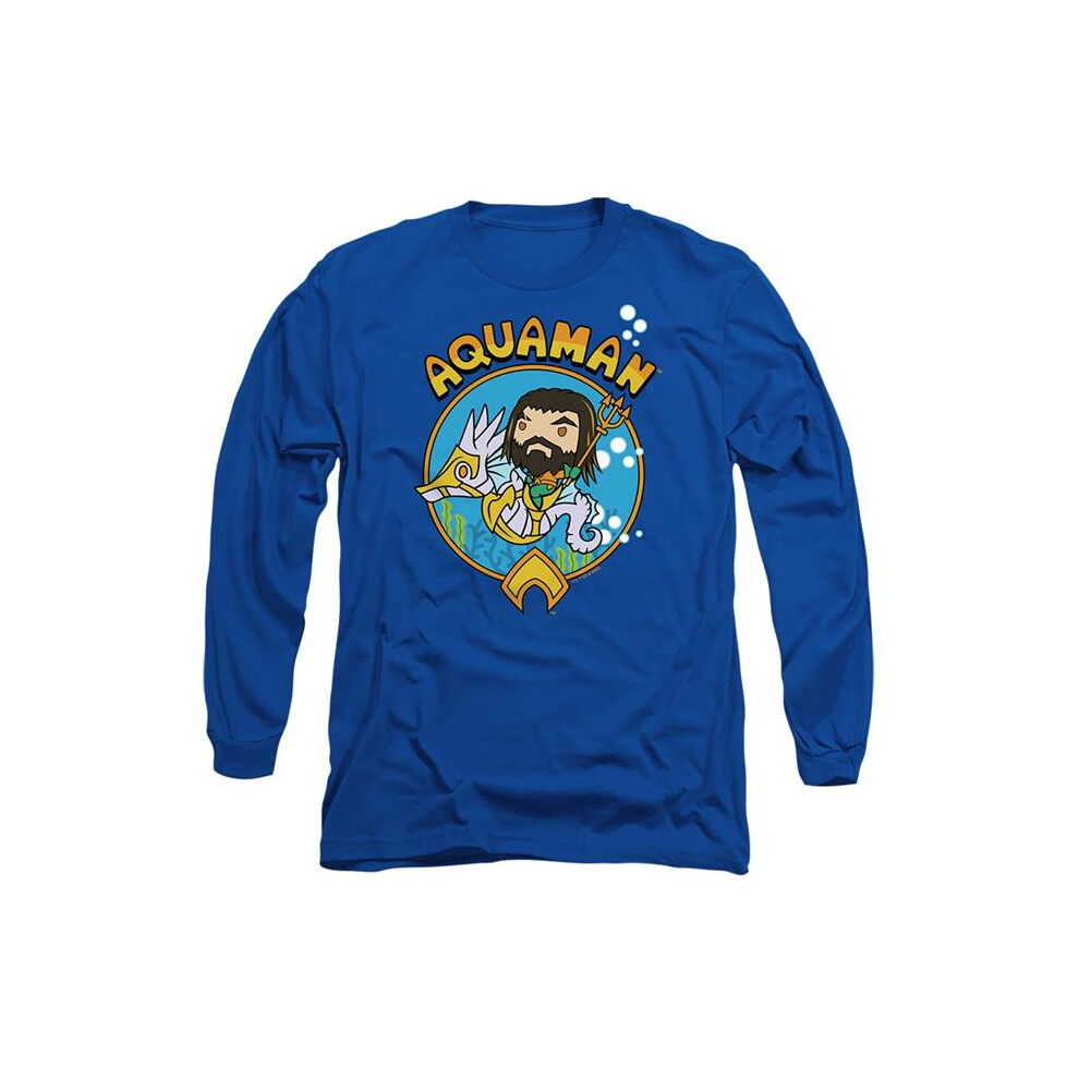Trevco Sportswear AQUA10007-AL-5 Aquaman & The Lost Kingdom Chibi Aquaman Adult Long Sleeve T-Shirt, Royal - 2X-image-OPC-PGCND87-NEW