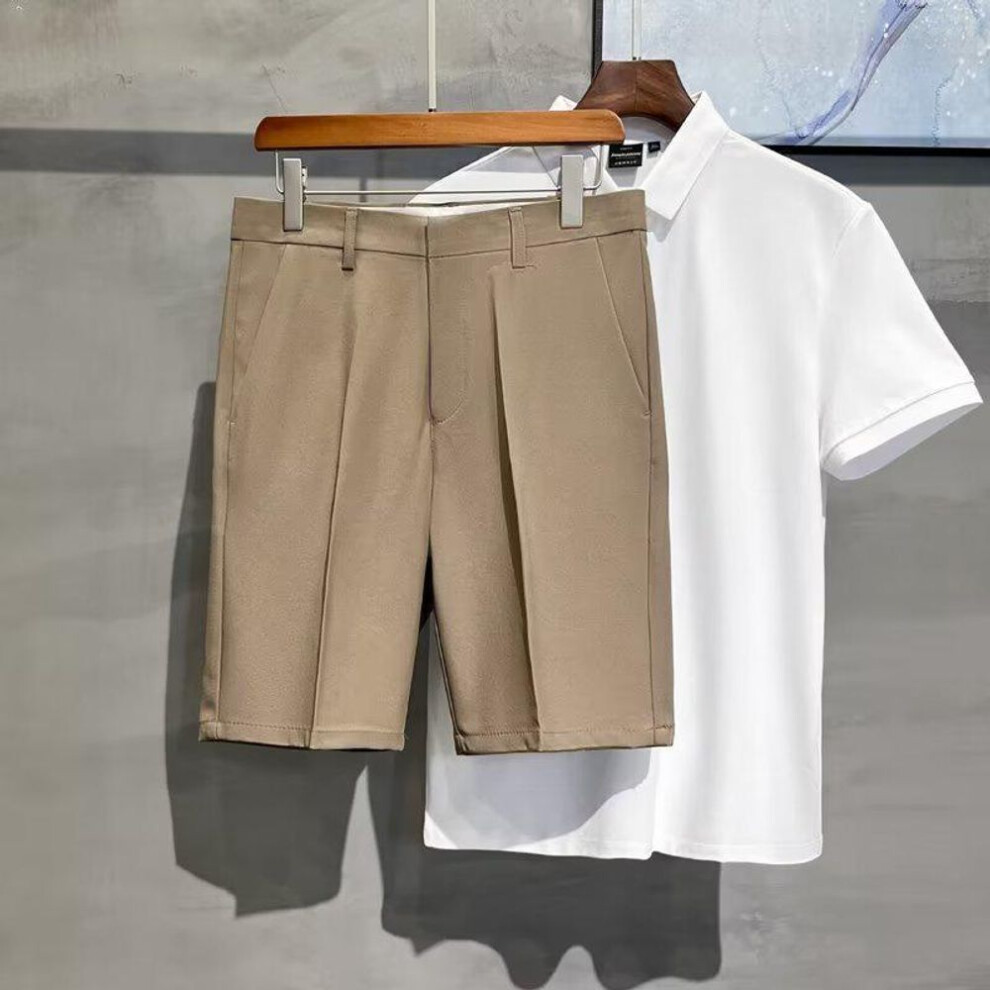 (brown, 28) "Men's Lightweight Luxury Summer Casual Shorts - Versatile Five-Point Thin Suit Shorts