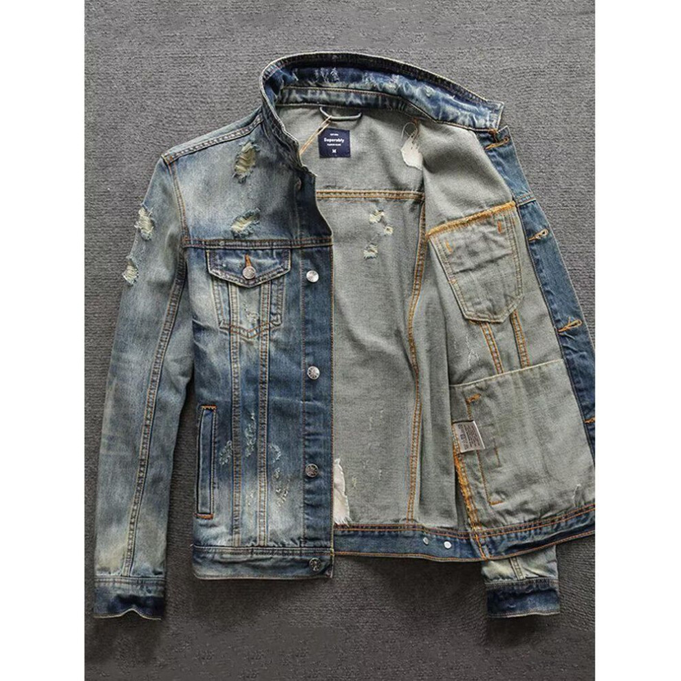 (light blue, 3XL) "Retro Men's Denim Jacket: Youthful Korean Style Slim Fit for Spring & Autumn