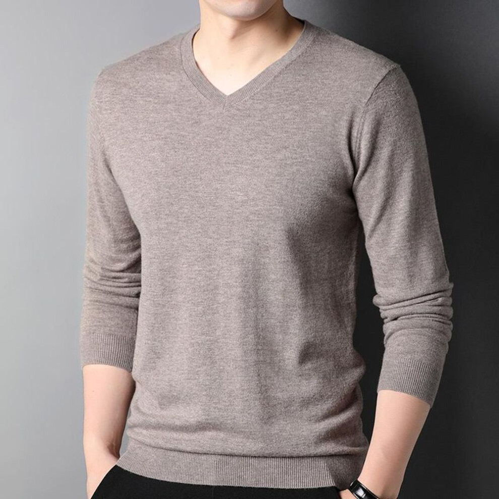 (light khaki, 190/104A) "Men's V-Neck 100% Pure Wool Sweater - Lightweight, All-Season Knit Top