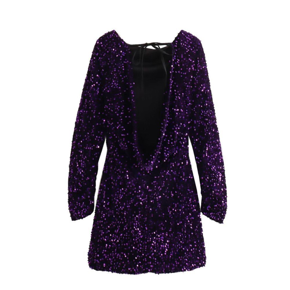 (S) 2023 Autumn-Winter Women's Sequined Backless Mini Dress with Long Sleeves