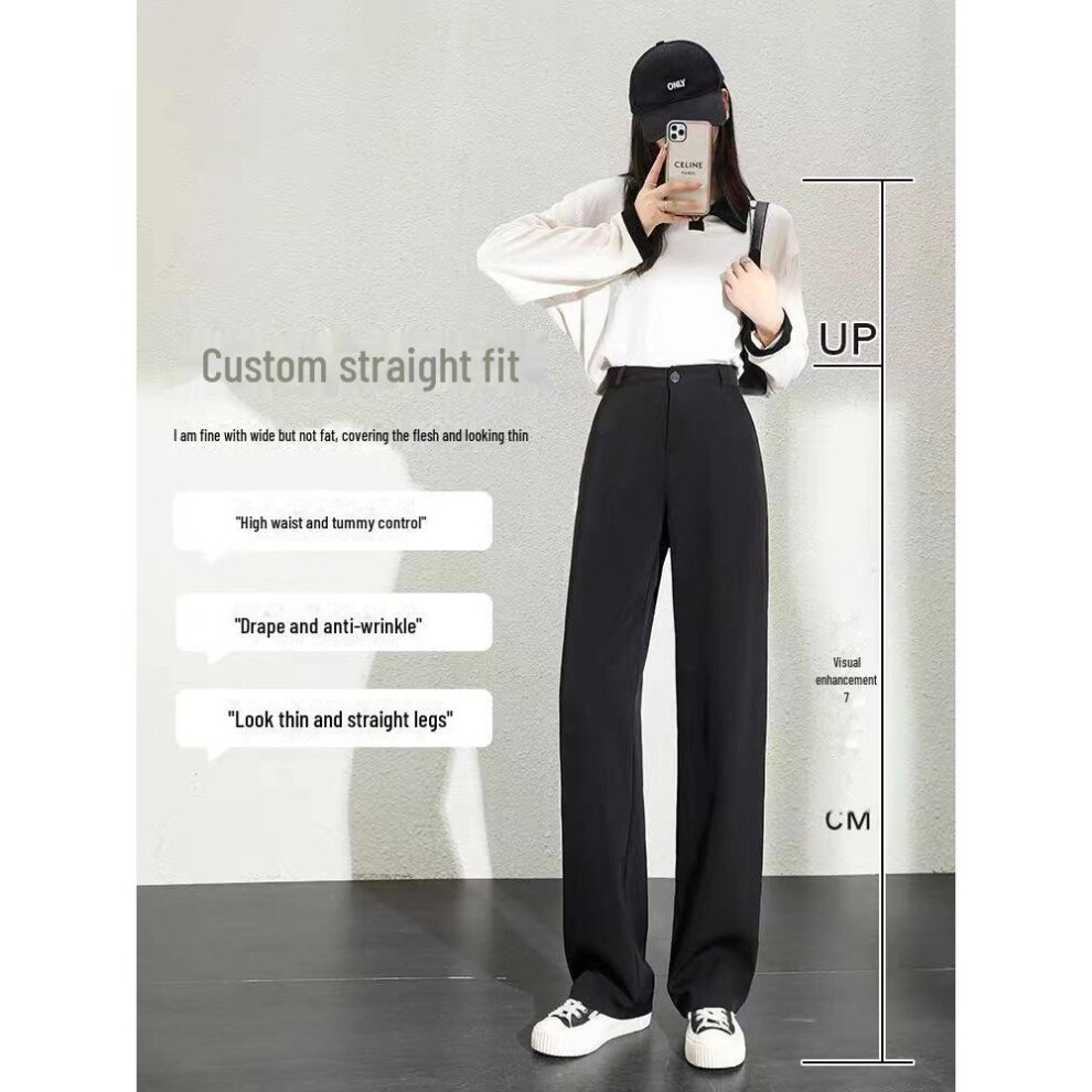 (black, 3XL) "Women's High-Waist Black Wide-Leg Straight Pants – Spring/Autumn 2023 Collection