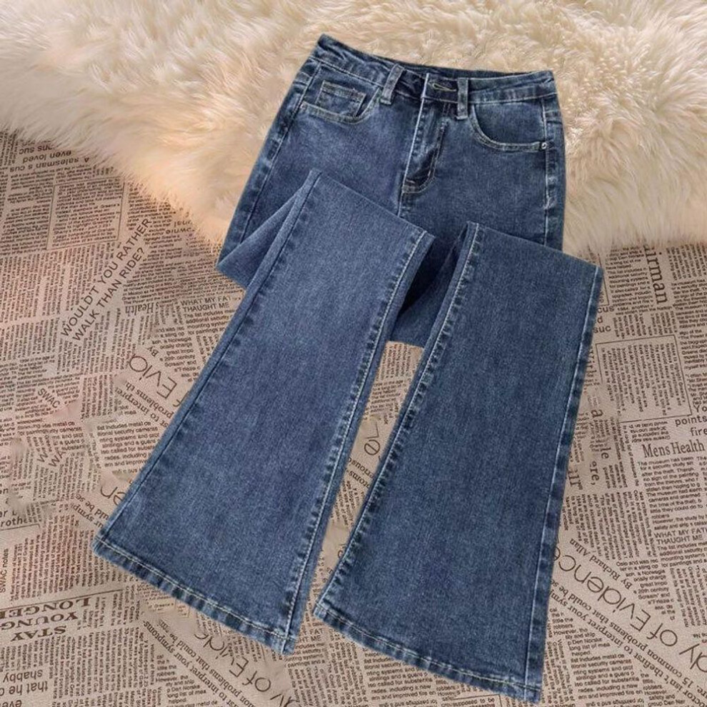 (blue,gray, XL) Women's High-waisted Elastic Flared Jeans - Light Color, Slim Fit, Autumn-winter Style, Small Size, Horseshoe Mopping Hem