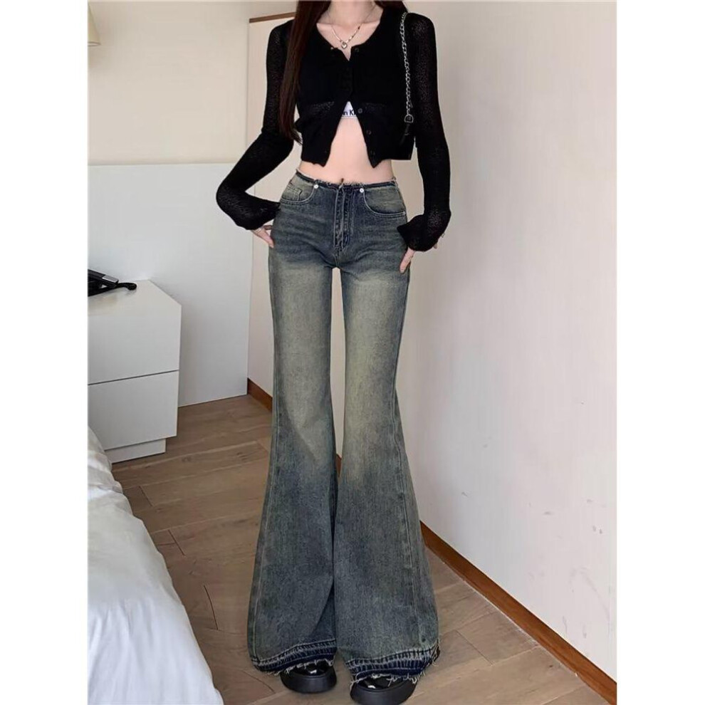 (blue, XL) "175 Tall American Retro Low-waist Flared Jeans For Women - Spring & Autumn