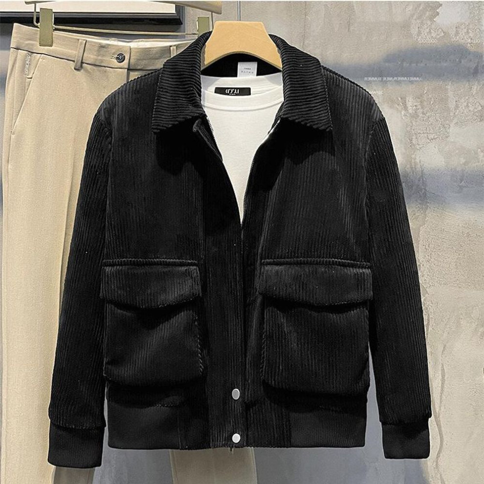(black, XL) Men's Korean Style Corduroy Jacket - Trendy Streetwear for Autumn/Winter