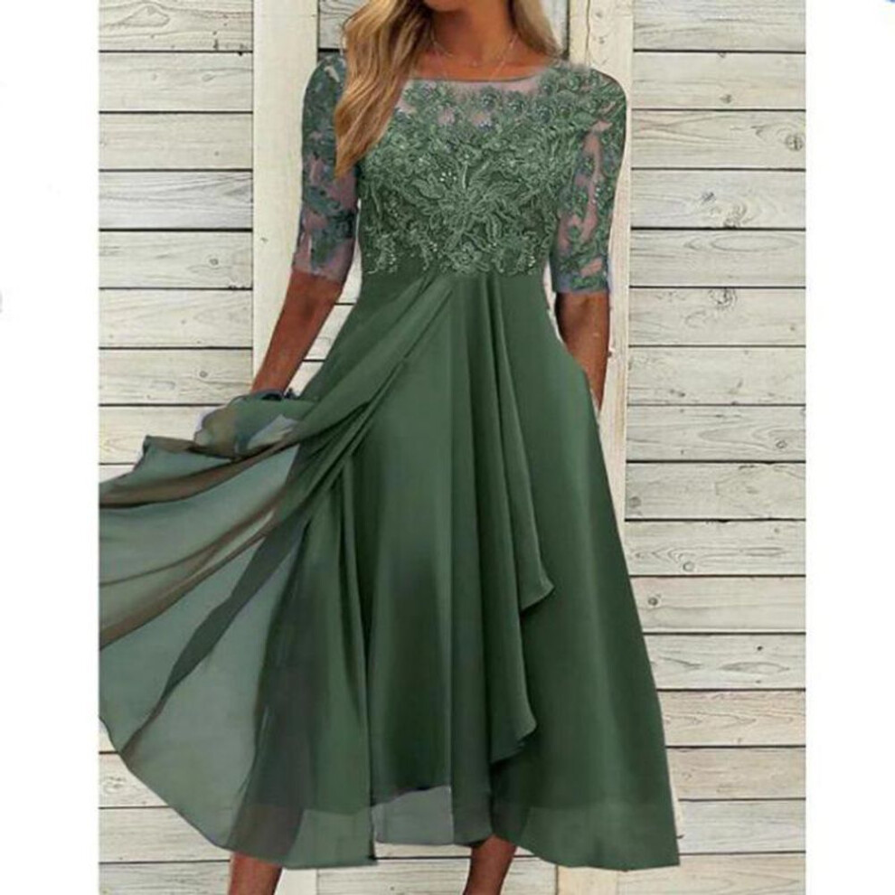 (green, XL) "2025 European Chiffon Lace Hollow Long Bridesmaid Evening Dress