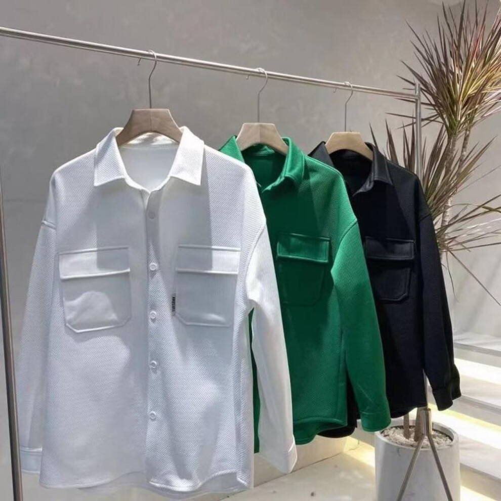 (white, 3XL) "2022 Spring/Autumn Men's Fashion Twill Lapel Shirt Jacket