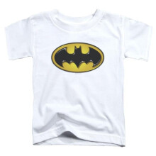 Trevco Sportswear BM2849-TT-2 Batman Airbrush Bat Symbol Toddler Short Sleeve T-Shirt, White - Medium 3T