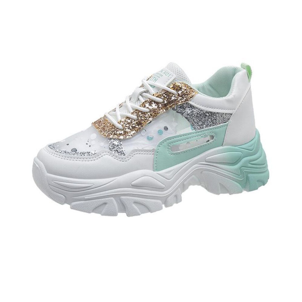 (blue, Size 37) "2024 Korean-Style Dad Sneakers: Summer Mesh Breathable, Thick-Soled, Height-Boosting Casual Shoes for Women Students