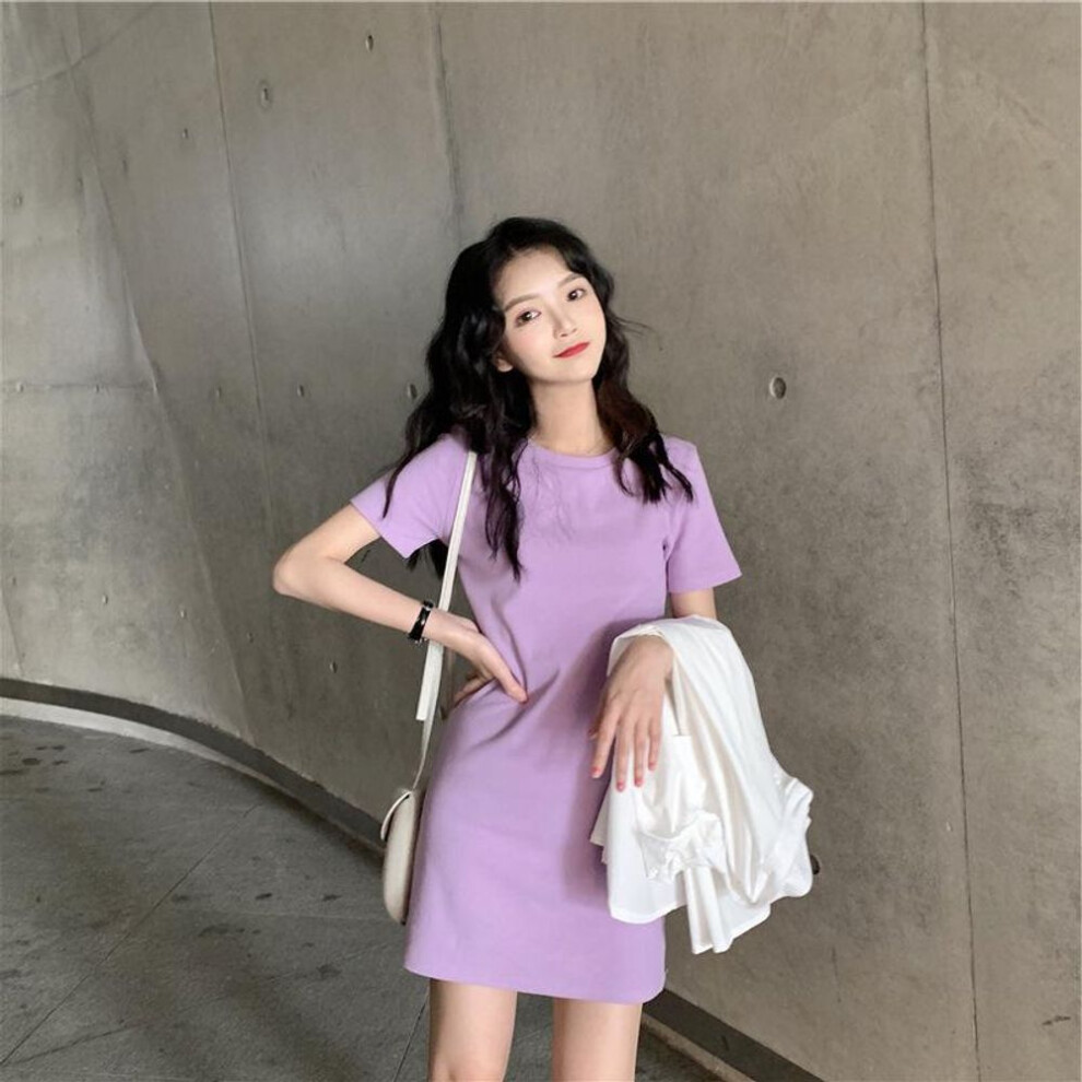 (purple, XXL) "2025 Summer Korean Long Dress - Solid Color Women's Skirt