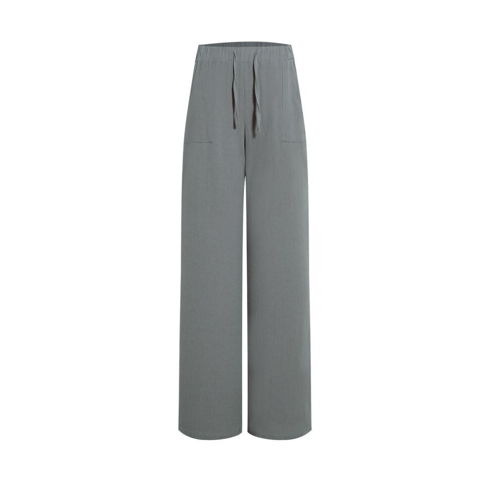 (gray, 3XL) "2024 Women's High Waist Wide-leg Flared Yoga Pants - Cotton Linen, With Pockets