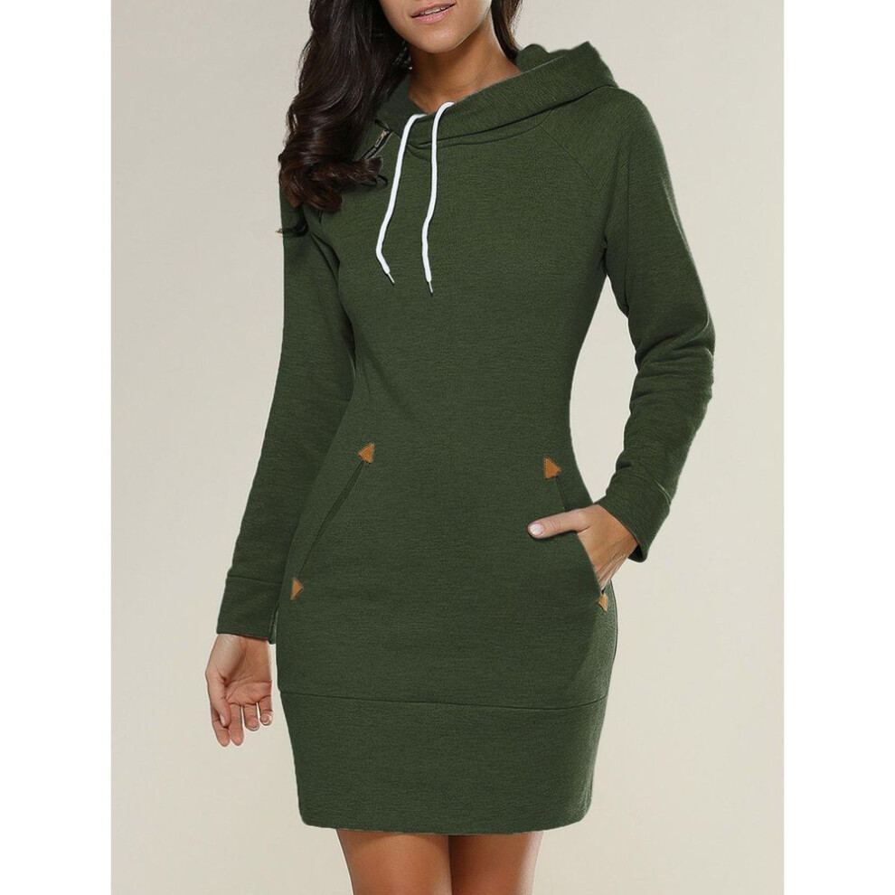 (green, M) European & American High Collar Hooded Sweater Dress, Long Sleeve, Available In 5 Colors & Sizes S-5xl, 2017 Trend