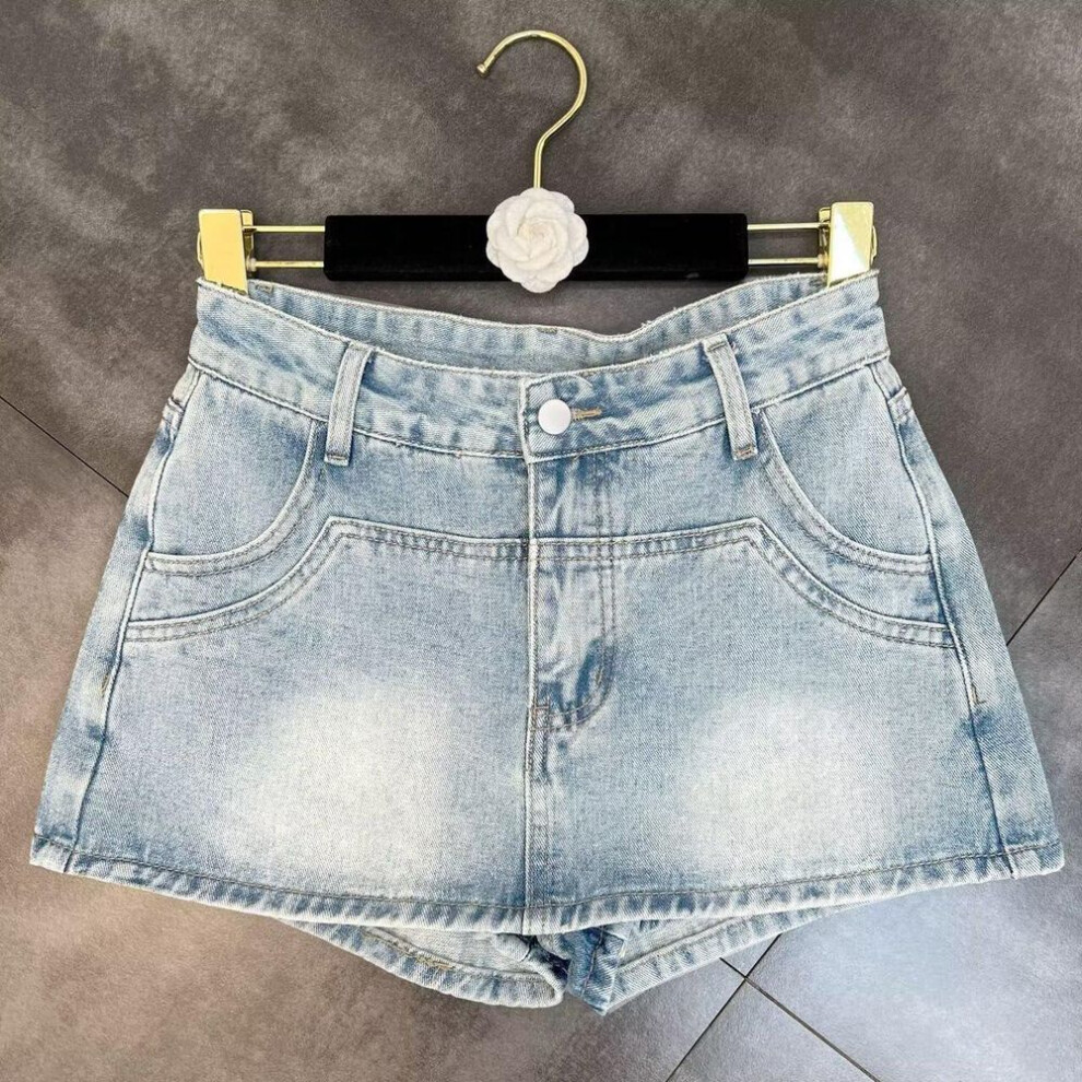 (blue, XS) High-Waist Retro Blue Denim A-Line Skirt for Girls - Slimming, Anti-Exposure, Summer Essential
