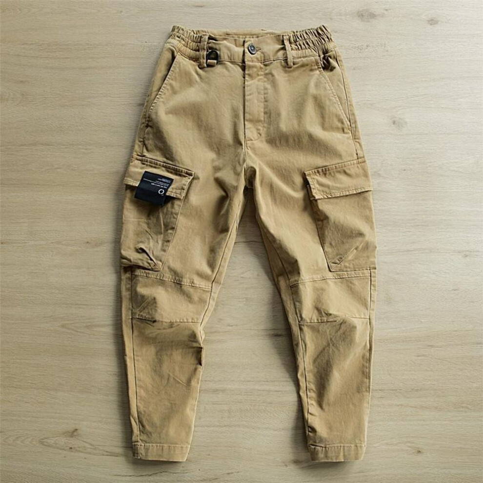 (khaki, XL) Men's Multi-Pocket Overalls: New Spring & Autumn Styles, Japanese Trendy Loose Casual Work Pants, Youth Fashion, One-Piece Design.