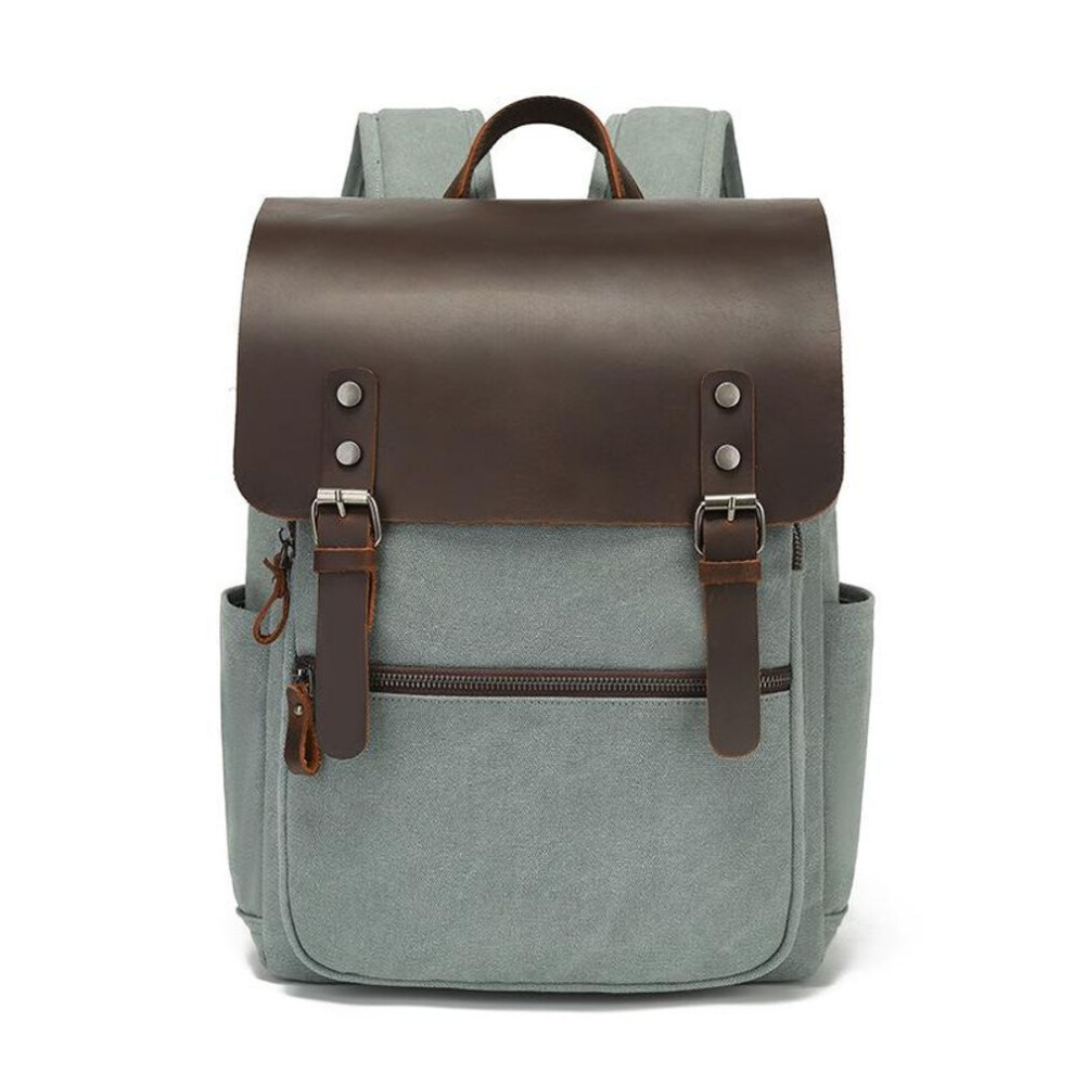 (lake green) Unisex Retro Canvas & Leather Backpacks: Travel, School, & Laptop Bags