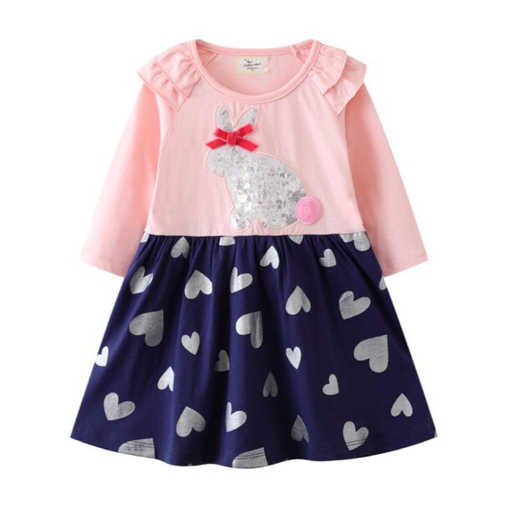 (Tag 3T, Height 90-95 cm) 2024 Long-Sleeve Lace Dress for Girls - Double-Layer Skirt, Ages 5-12