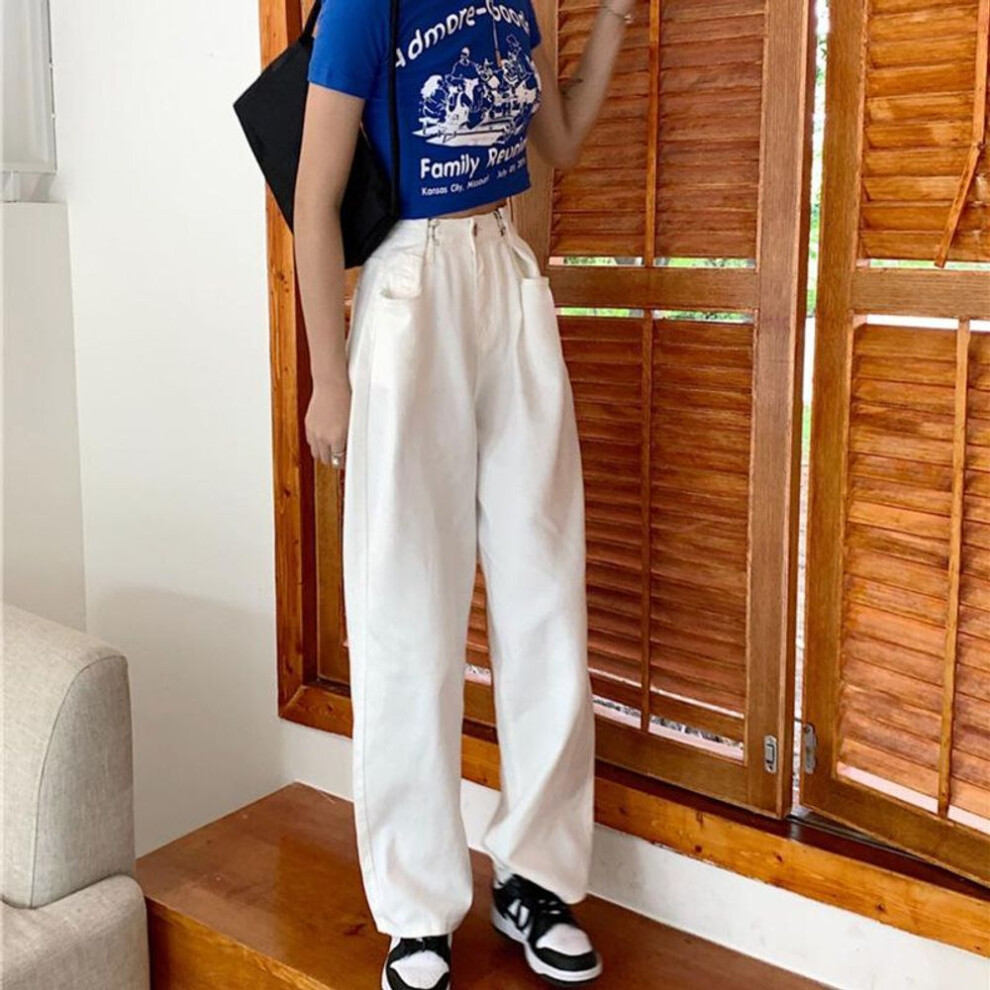 (white, XL) Women's High-Waist Adjustable Wide-Leg Jeans - Summer 2022 Design