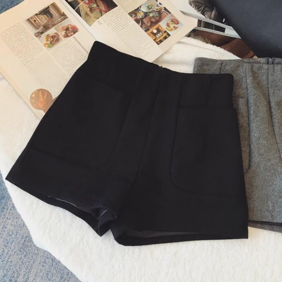 (black, XL) Spring 2024 Women's Black High-Waist Woolen Wide-Leg Shorts - Korean Casual Style