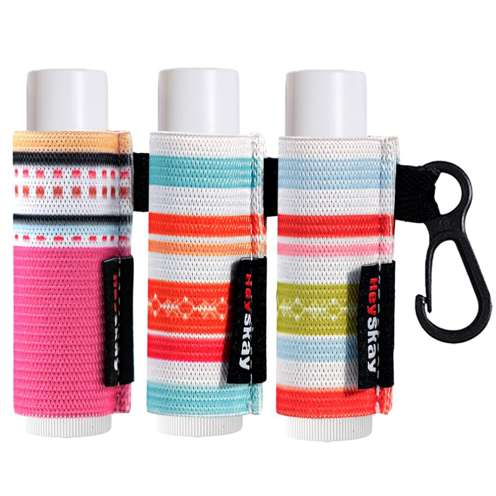 Heiska Heyskay 3Pcs Lip Balm Holder Keychain Lipstick Sleeves Bulk Chapstick Holder Keychain Lip Gloss Holder Chapstick Elastic Sleeves