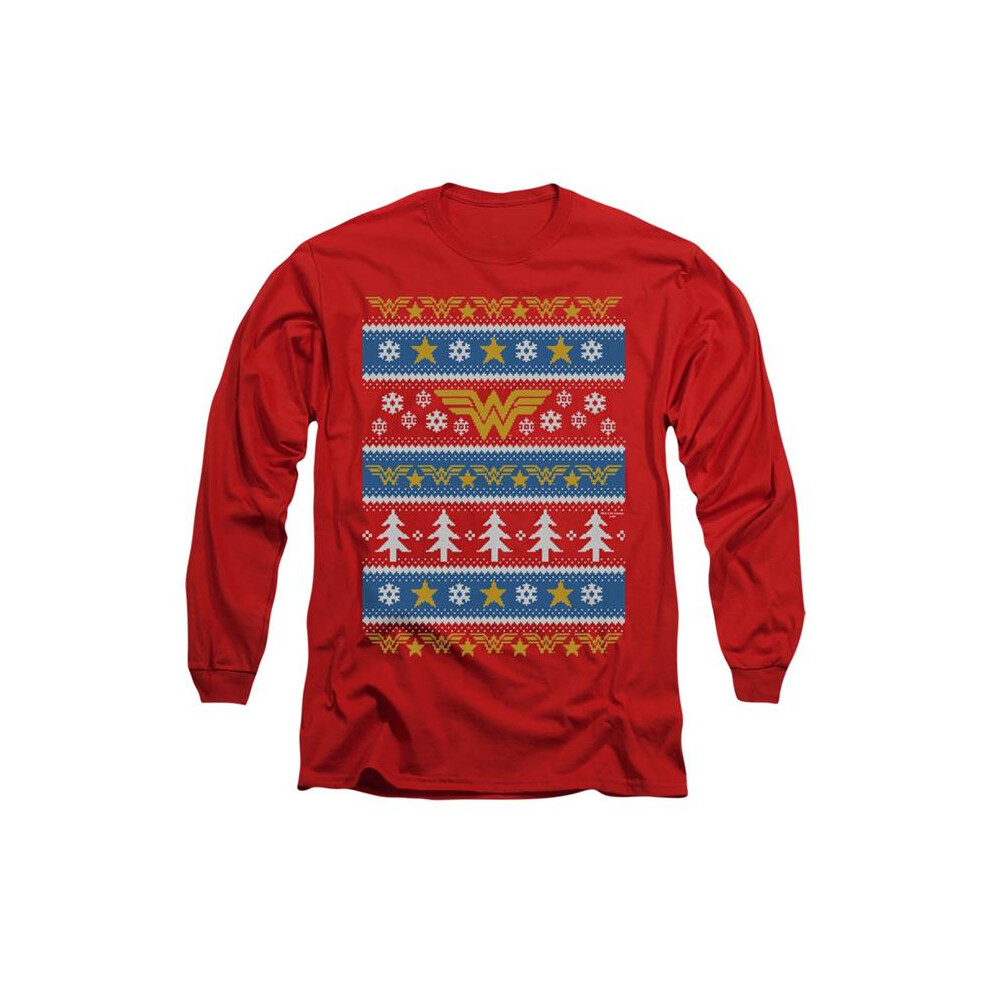 Trevco Sportswear JLA771-AL-5 DC Wonder Woman Christmas Sweater Adult Long Sleeve T-Shirt, Red - 2X-image-OPC-PGCNVG7-NEW