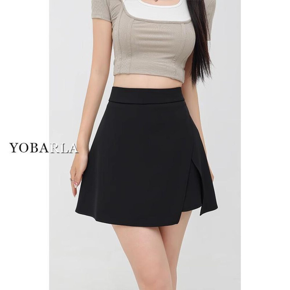 (black, 2XL) Black High-Waist A-Line Summer Skirt for Women - Plus Size Slim Fit