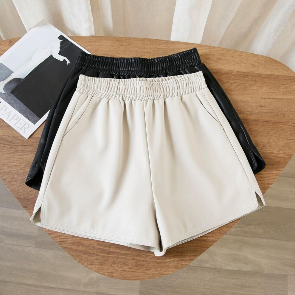 (apricot, XS) High-waist Autumn Pu Leather Wide-leg Pants For Women