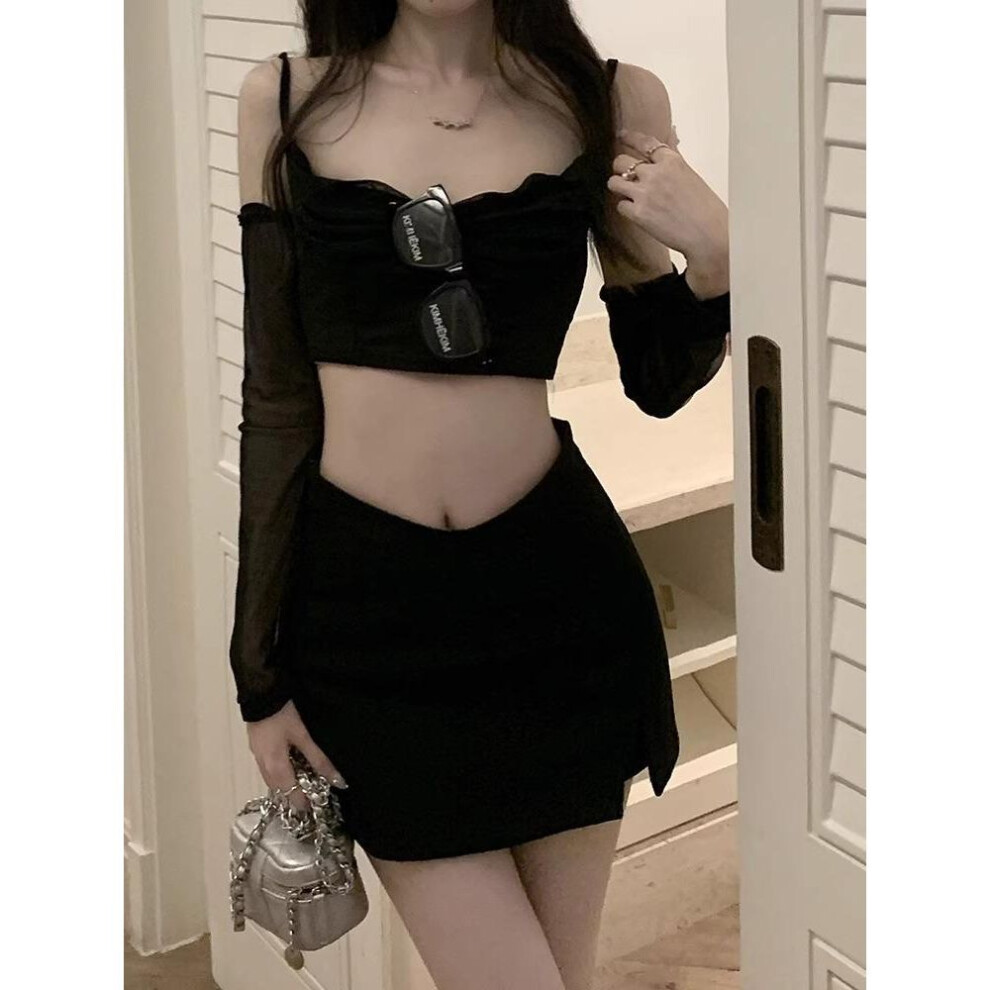 (M) "women's Sexy High Waist Black A-line Mini Skirt With Slit – Spring Collection