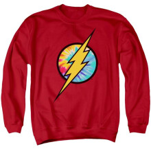 Trevco Sportswear JLA802-AS-6 DC Flash Tie Dye Flash Logo Adult Crewneck Sweatshirt, Red - 3X