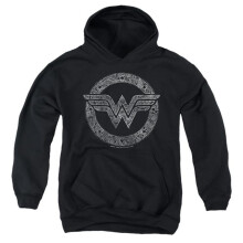 Trevco Sportswear JLA1232-YFTH-2 DC Wonder Woman Paisely Wonder Woman Logo Youth Hooded Sweatshirt, Black - Medium
