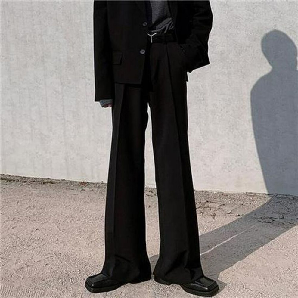 (black, XL) Men's Trendy Wide-Leg Spring Trousers: Loose Drape Straight Design, High-End Versatile Mopping Style.