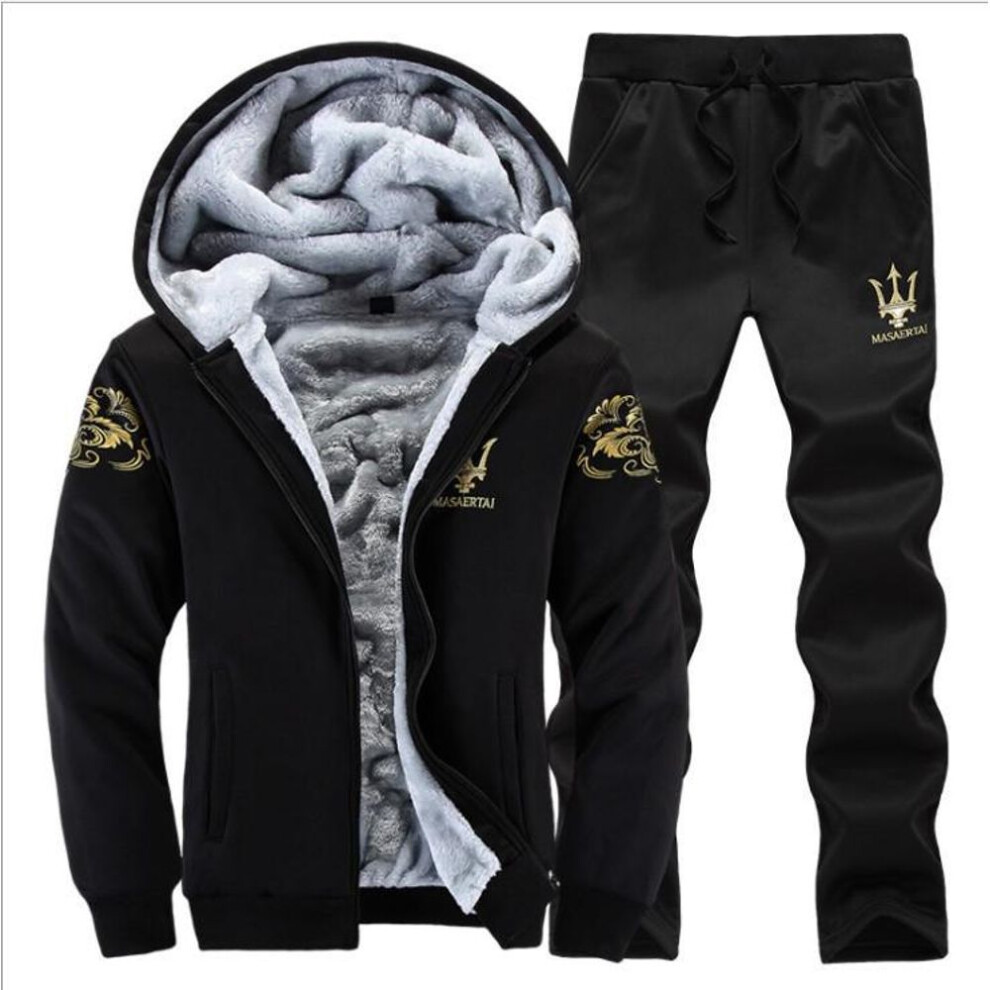 (black, XXXXL) "Men's Sports Plus Velvet Baseball Jacket - Autumn/Winter Long-sleeve Fitness Sweatshirt