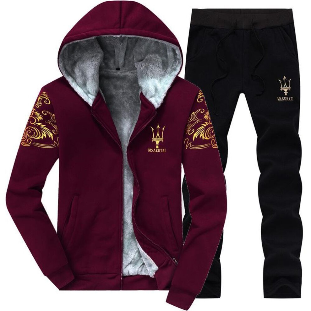 (red, M) "Men's Sports Plus Velvet Baseball Jacket - Autumn/Winter Long-sleeve Fitness Sweatshirt