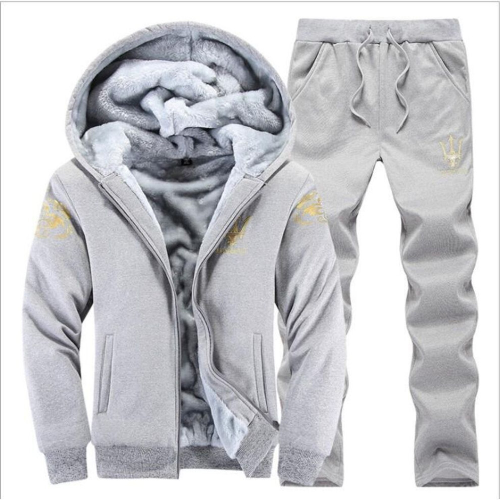 (gray, XXXXL) "Men's Sports Plus Velvet Baseball Jacket - Autumn/Winter Long-sleeve Fitness Sweatshirt
