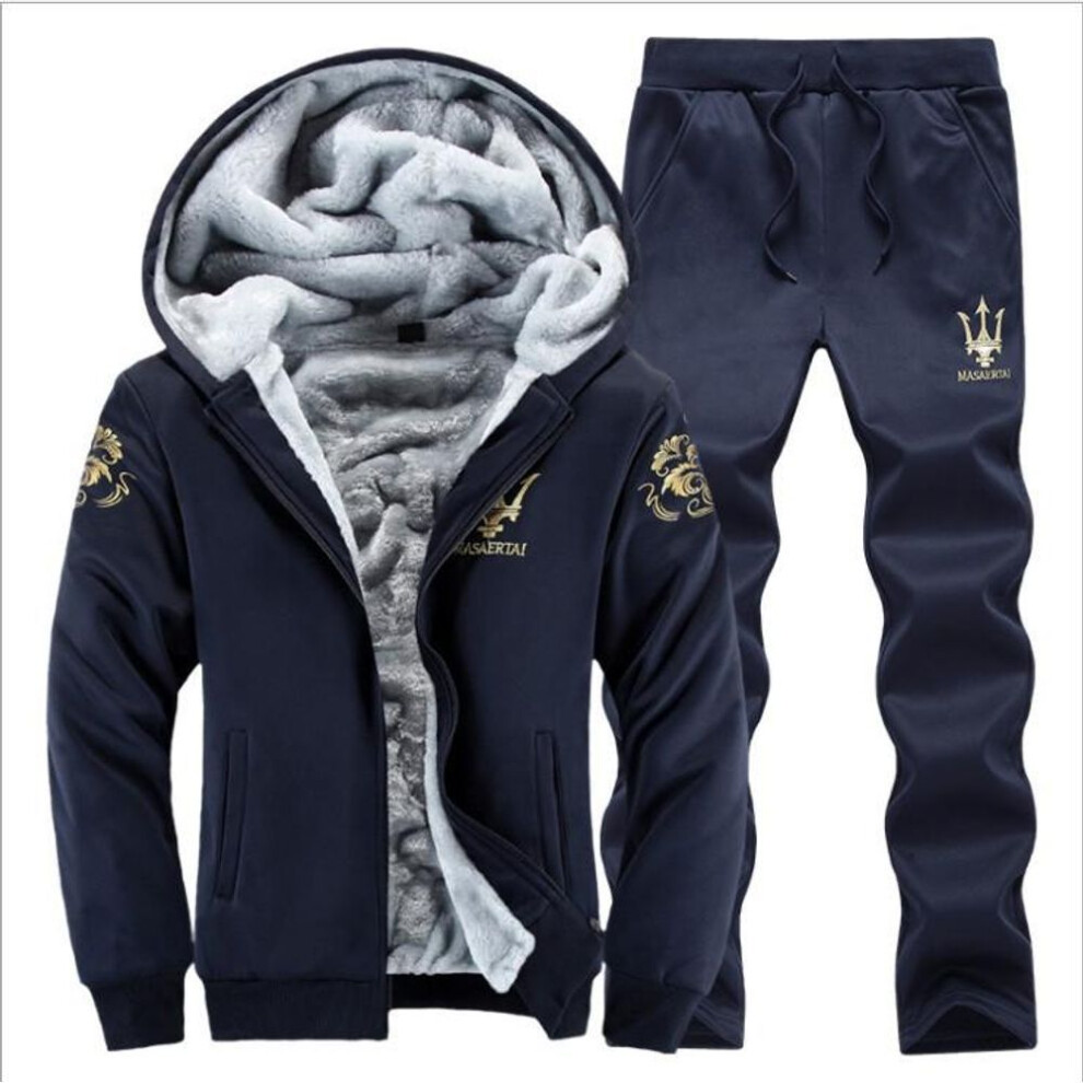 (dark blue, XXXXL) "Men's Sports Plus Velvet Baseball Jacket - Autumn/Winter Long-sleeve Fitness Sweatshirt