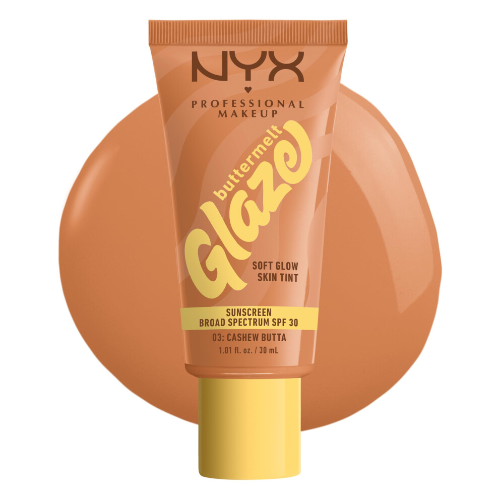 Maak Nyx Professional Makeup Buttermelt Glaze Soft Glow Skin Tint + Spf 30, Up To 12Hr Wear, 03 Cashew Butta