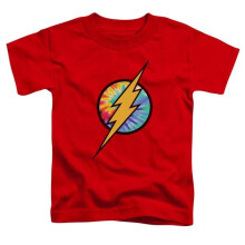 Trevco Sportswear JLA802-TT-1 DC Flash Tie Dye Flash Logo Toddler Short Sleeve T-Shirt, Red - Small 2T