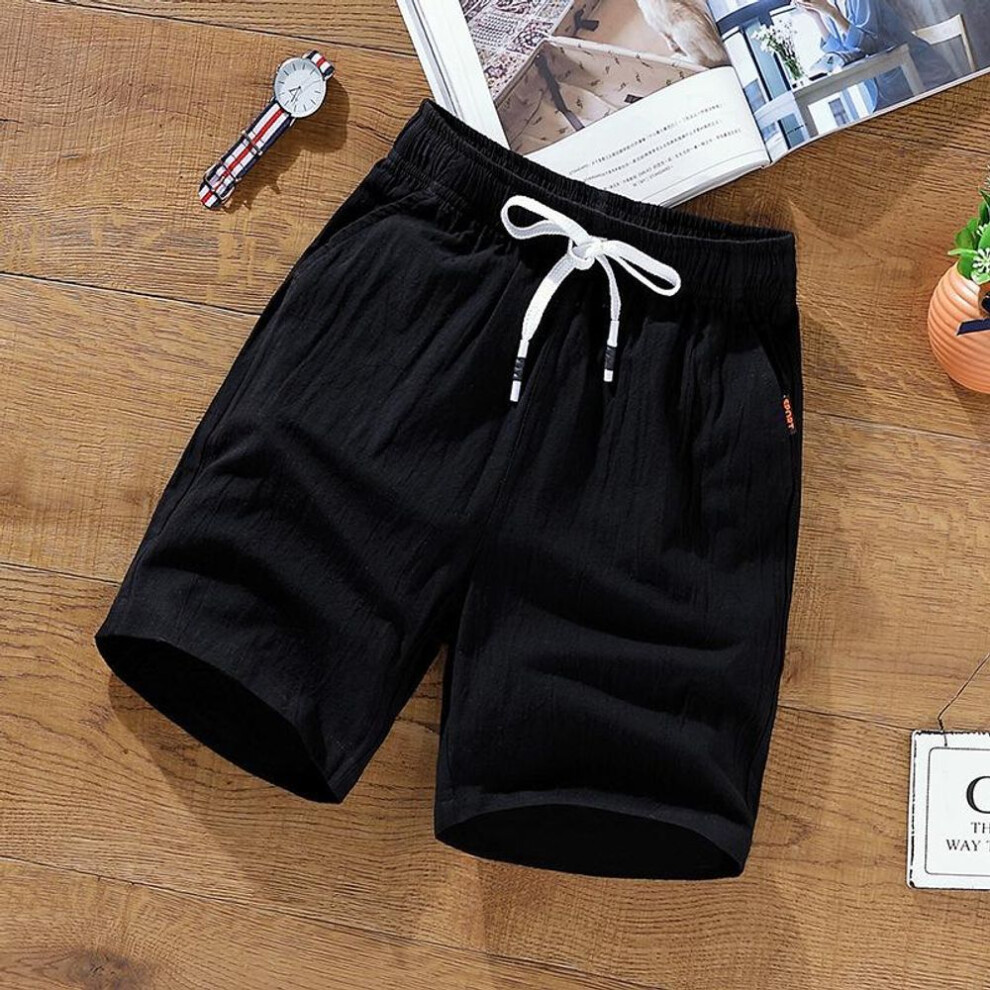 (black, 3XL 150-165 jin) Men's Summer Casual Loose Korean Style Cotton Linen Shorts