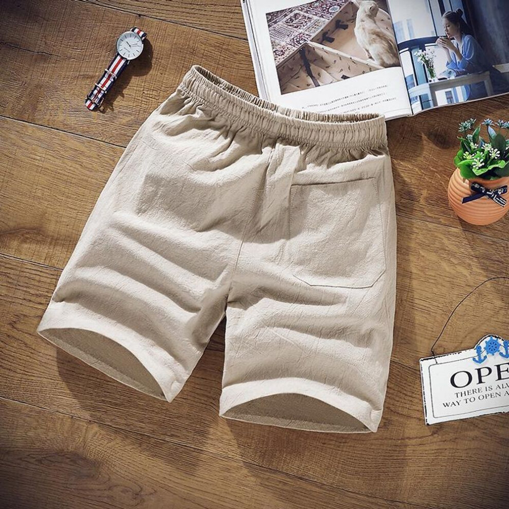 (khaki, 5XL 180-200 jin) Men's Summer Casual Loose Korean Style Cotton Linen Shorts