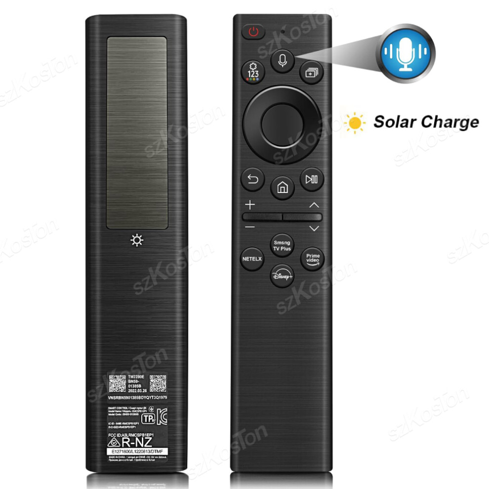 (Black) Replacement Remote Control For Samsung Smart Tv Bn59-01385A Solar Charging Voice Remote For Samsung Tvs Neo Qled The Frame 4K 8K Black