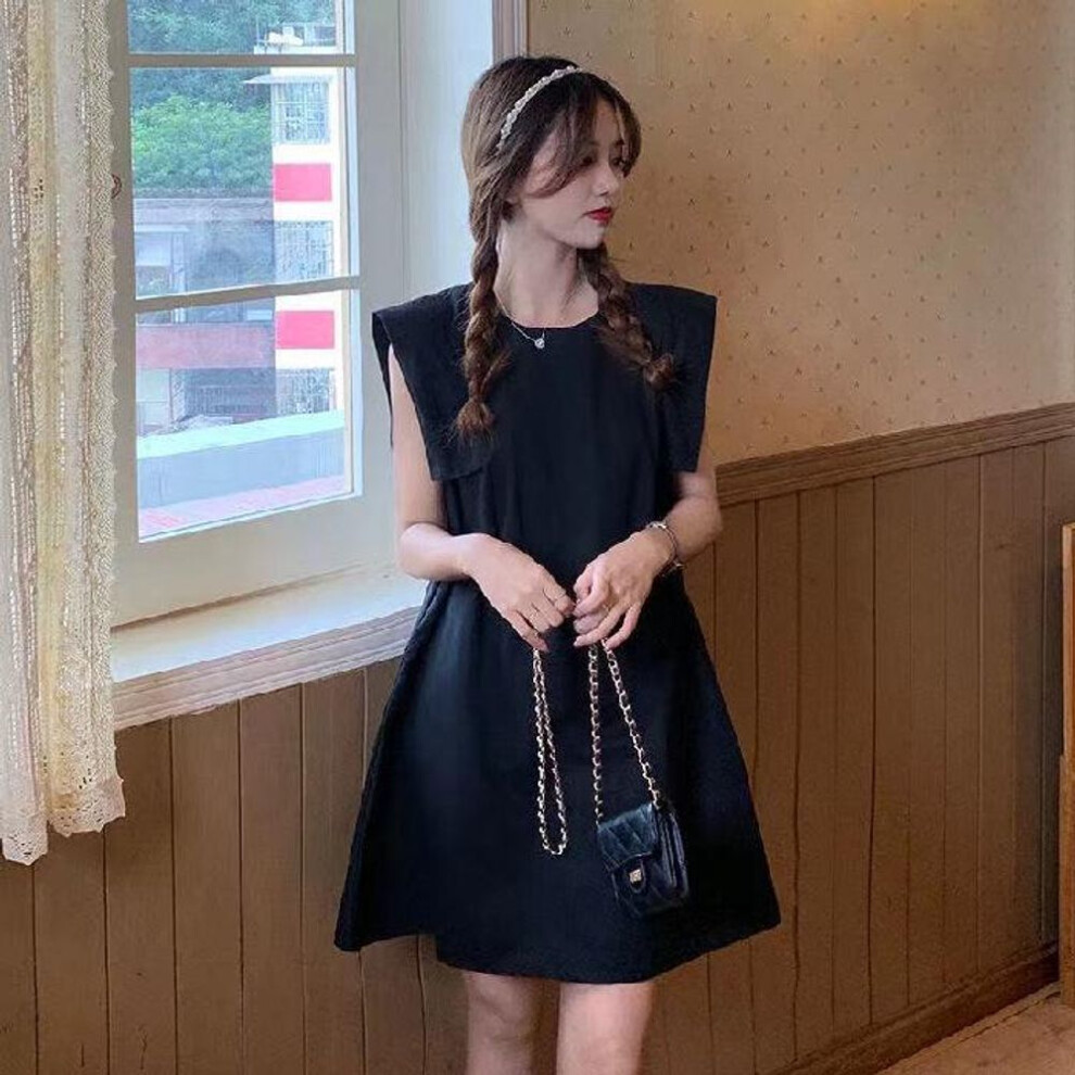 (black, L) "2025 Women's Solid Color A-line Dress: Chic, Light, And Mature Style